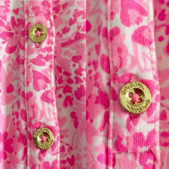 Lilly Pulitzer Short Sleeve Hot Pink Button Up Jorgie Shorts Romper Women’s Sm - Picture 8 of 13